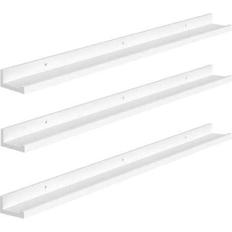 Étagères Flottantes, Étagères Murales, Lot de 3, Étagères Suspendues de 90 cm avec barrières surélevées et Attaches Invisibles, pour Salle de Bain, Chambre, Bureau, Blanc (1/5)