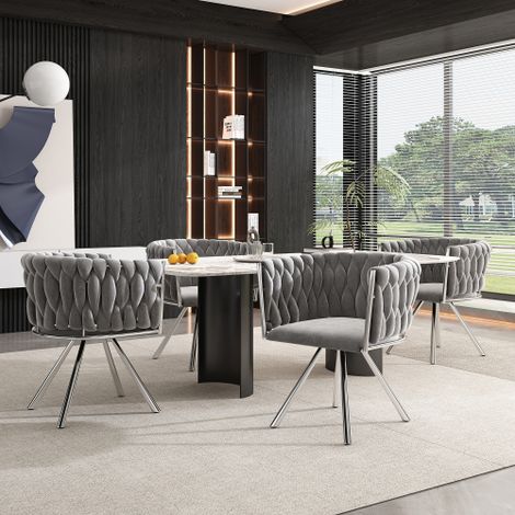 Lote 4 sillas comedor - giratoria, pies plateados - terciopelo gris (1/5)