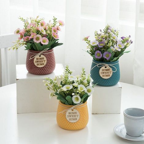 Künstliche Kunstblumen, kleine künstliche Zimmerpflanze, künstliche Pflanze für drinnen und draußen, künstliche Pflanzendekoration für Wohnzimmer, Küche und Schlafzimmer, Gänseblümchen (Rosa) LO-Ron (1/5)