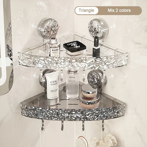 (Mix 7-M) Étagère de rangement de salle de bain transparente et légère, fixation murale luxueuse, non perforée, ventouses puissantes (1/5)