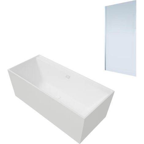 Baignoire droite VILLEROY ET BOCH Collaro 170 x 75cm Blanc mat  vidage et trop plein blanc mat + Pare bain gauche AURYS Mist 1