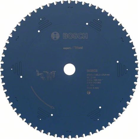 Bosch – Lame de scie circulaire 305 mm – Alésage 25,4 mm – Épaisseur 2,2 mm – Nombre de dents 60 – Pour coupes nettes dans l’acier