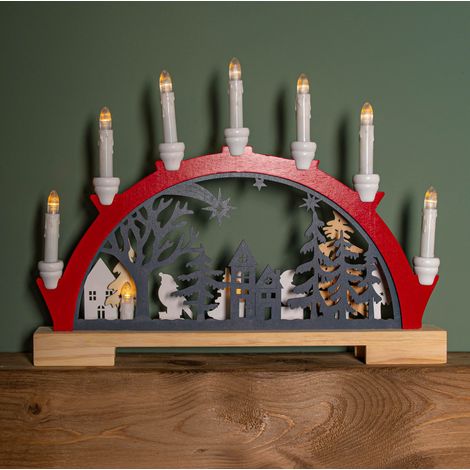 45cm Battery Operated Light up Red Wooden Christmas Candle Bridge with 9 Warm White LEDs (1/5)