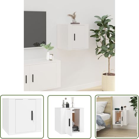 The Living Store Meuble TV mural Blanc 40x34,5x40 cm - Meubles Tv Murale - Meuble Tv Blanc - Meuble Tv Moderne - Armoire Multimedia - Étagère Murale (1/5)