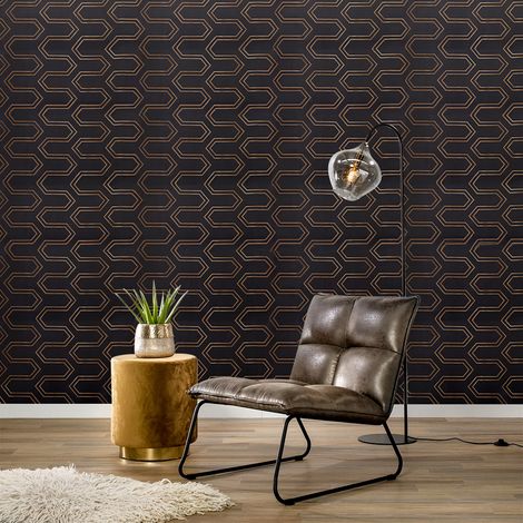 Black and Gold Self Adhesive Geometric Wallpaper (1/5)
