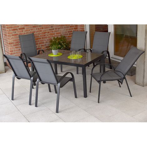 Amalfi Set 7tlg 4 Sessel hoch 2 Sessel Tisch 150x80cm