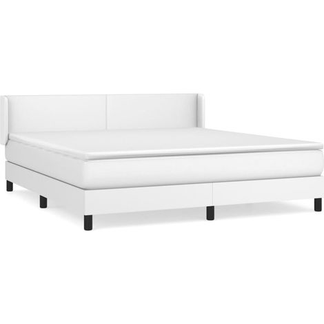 Maison Exclusive - Sommier à lattes de lit avec matelas Blanc 160x200cm Similicuir (1/5)
