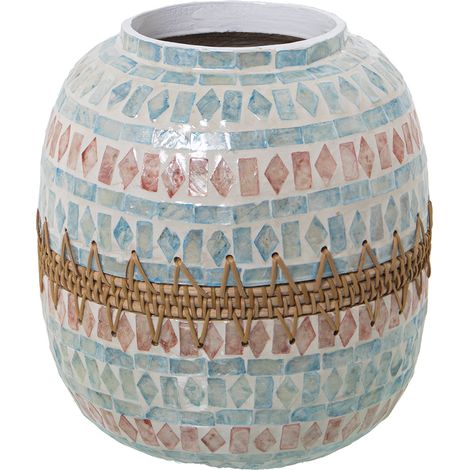 Vase Nacre/Rotin °25X27 Cm Bouche:°11 Cm (1/4)