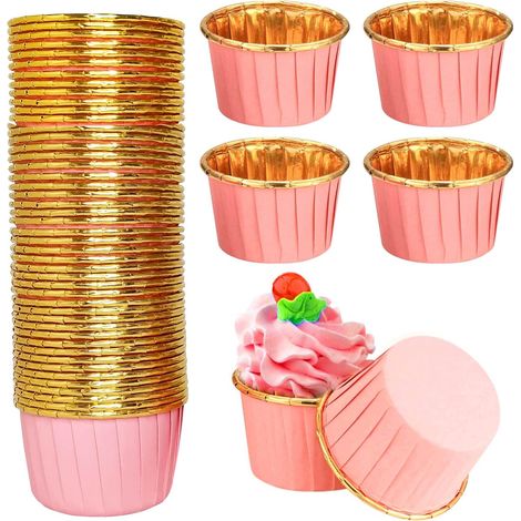 100 Caissettes Cupcake, Antiadhésif Papier Aluminium, Rose, Pour Muffin Gâteau Pudding Fête (1/5)