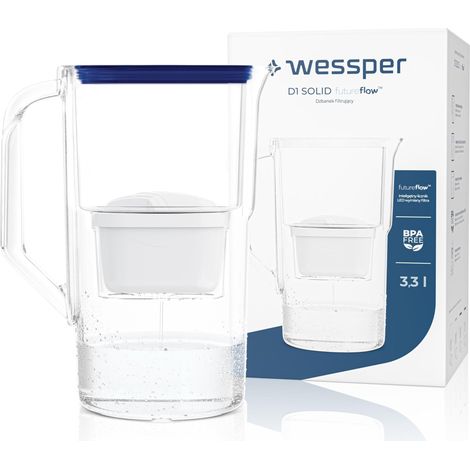 Carafe Filtrante 3,3 l, avec Compteur LED, Carafe a eau, Cartouche à Charbon actif Réduit le Calcaire et le Chlore, Cartouches Carafe Filtrante, BPA FREE – Blau (1/5)