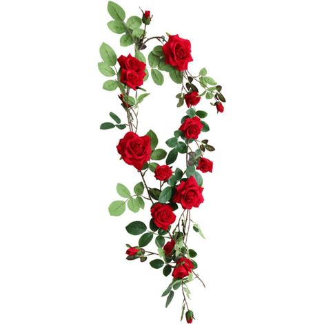 1 Pc Rose Canne Guirlande Suspendue Décor De Fête De Noël Fausses Plantes Suspendues Mur Guirlande De Couronne De Poinsettia Fausse Fleur De Rose Plastique Lierre Rotin (1/5)