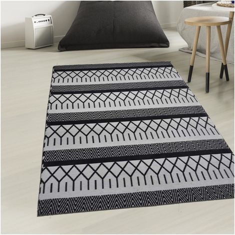 Tapis salon et chambre 140x200 noir rectangle fait à la main motif scandinave PANATA (1/5)