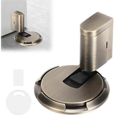 Fermaporta in metallo, azionabile a pedale con retro adesivo 3M, viti a scomparsa, per pavimenti duri, garantisce la sicurezza della porta (bronzo). (1/5)