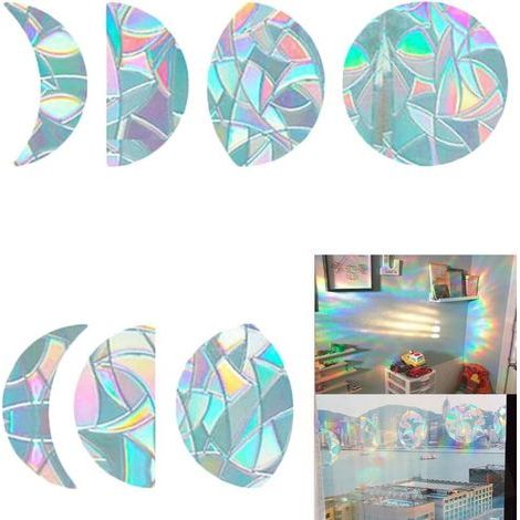 7PCS Moon Phase Fenêtre S'Accroche SunCatcher Sticker Anti-Collision Statique Arc-en-Ciel Verre Autocollants Fenêtre Alerte Autocollants Décorations Non Adhésif Prismatique Vinyle (1/5)