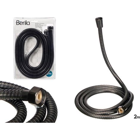 BERILO mango ducha 2 m negro , Flexo de ducha negro 2 m, diseñado para ofrecer una mayor libertad de movimiento y una conexión segura entre el grifo y el mango de ducha.

Caracterí (1/3)