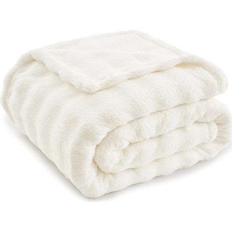 Plaid Canape Grande Taille,Tissu Polaire à Bulles, Ultra Doux, Cocooning et Chaud, Idéal pour Canape, Blanc,Couverture lit 2 Personnes,Idéal pour Le Sofa et la Voiture, 150x200cm (1/5)