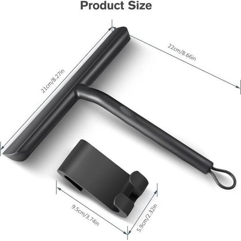 Duschabzieher für streifenfreie Reinigung von Glastüren, Badezimmerabzieher mit Halterung - 21 cm Schwarz, Silikonabzieher für Autofenster, Spiegel usw. (1/5)