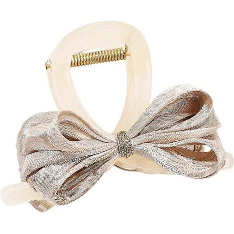 Pince à cheveux décorative nœud papillon en satin pour femme, pince à cheveux à forte adhérence, design nœud papillon, pince à cheveux arrière.-Beige (1/5)