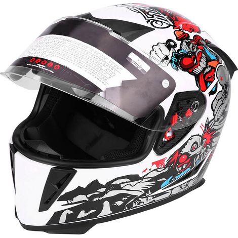 Casque moto intégral sécurité double visière blanc motif clown XXL (1/5)