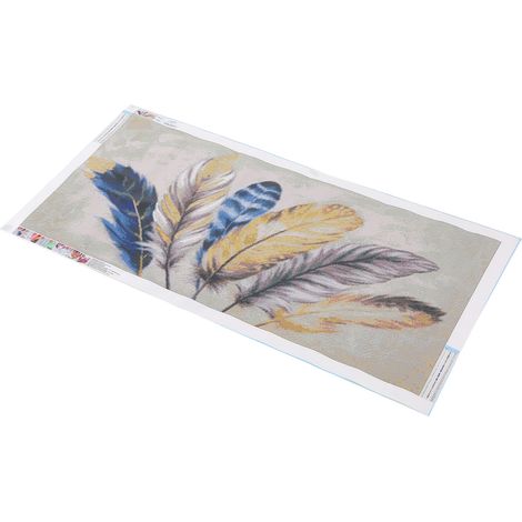 Peinture strass, perles rondes, toile, motif plumes, décoration murale DIY, tableau (1/5)