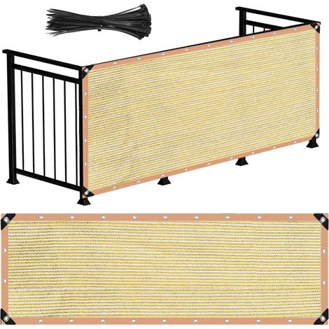 Lona para balcón de HDPE impermeable y resistente al viento, resistente a los rayos UV, con correas de fijación, (beige), 1 x 6 metros.