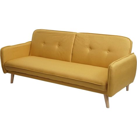 Divano letto sofà reclinabile HHG-468 regolabile tessuto 3 posti giallo