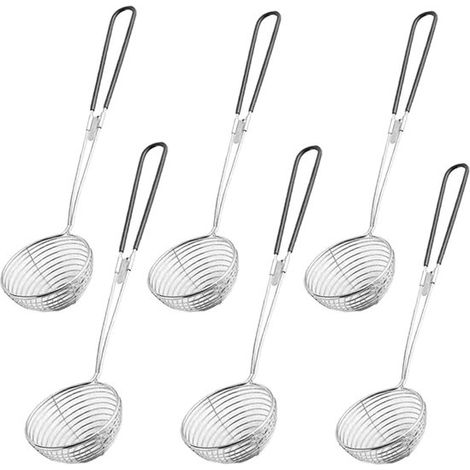Set di 6 colini in acciaio inox per pentole calde, incluso uno schiumarola con manico in filo metallico. Adatto per pentole calde, polpette e altre preparazioni in cucina. (1/5)