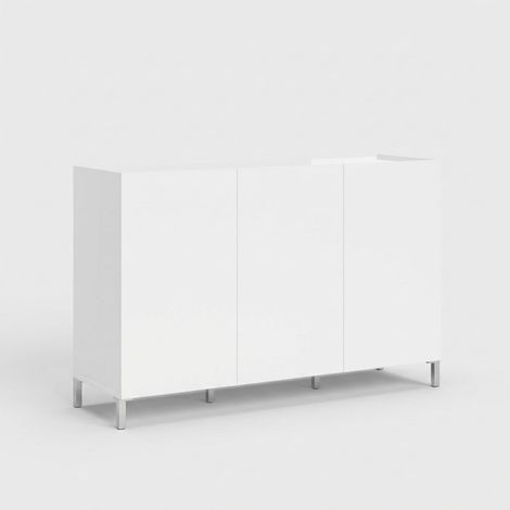 Solaria Minimalistische Anrichte mit 3 Türen, Wohnzimmer/Esszimmer/Flur, 130x40x84 cm - Weiß glänzend