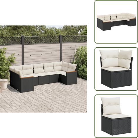 The Living Store 7-tlg. Garten-Sofagarnitur mit Kissen Schwarz Poly Rattan - Gartensofas - Outdoor-Möbel - Gartenmöbelset - Rattanmöbel - Lounge Set (1/5)