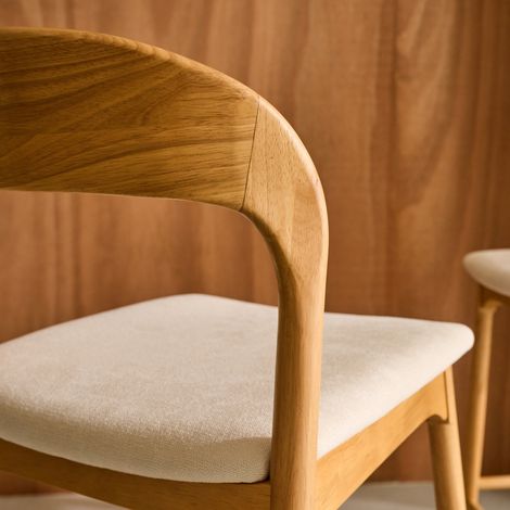 Lot de 2 tabourets de bar bois d'hévéa et tissu. L58.8 x P46.5 x H95.5cm - Athena Naturel / Beige (1/5)