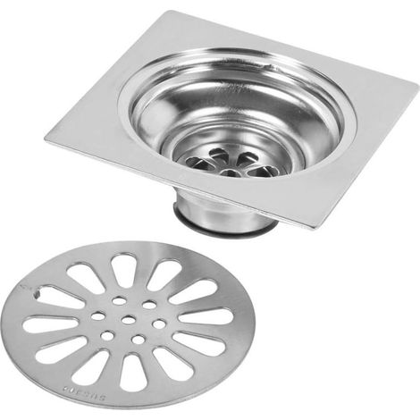 Siphon de sol en acier inoxydable - anti-odeurs - siphon carré pour salle de bain - siphon de douche - siphon de sol avec couvercle de crépine amovibleyu (1/4)