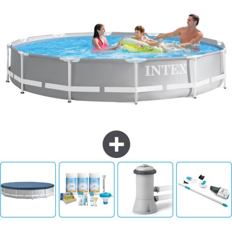 Intex Pool mit rundem Prismenrahmen – 366 x 76 cm – Grau – im Lieferumfang enthalten Accessoire CB5
