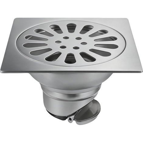 Siphon de Sol Carré 9.8x9.8cm Bonde de Douche INOX Filtre Anti-Odeur, Grille Universelle Évacuation, Système à Clip, Anti-Retour, Tube 50mm-75mm (1/5)