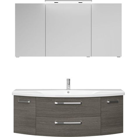 Badezimmer Waschplatz in Graphit Struktur quer Nb FES-4010-66 mit Waschbecken, Unterschrank & Spiegelschrank - B/H/T: 144/0/50cm (1/5)