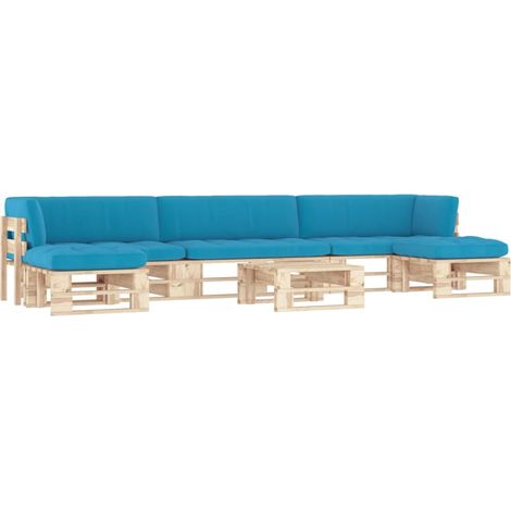Salon de jardin palette 6pcs avec coussins Bois de pin imprégné (1/5)