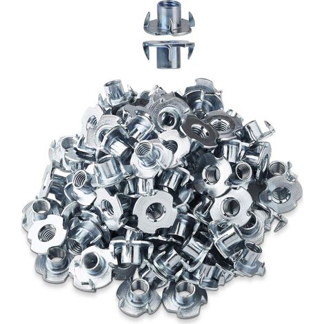 Écrous à Griffes M12 x 17mm Écrou en T Inserts Acier Fileté pour Travail du Bois Jambe de Meubles Écrous de Butée 50pcs (1/5)