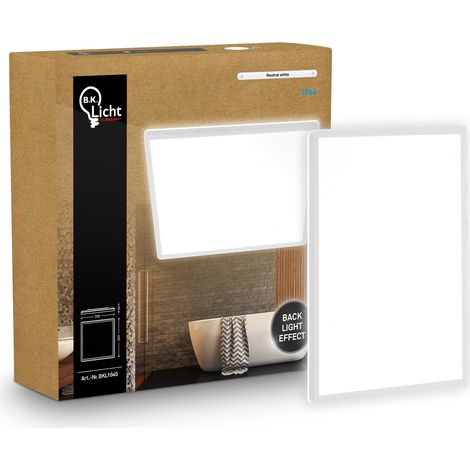 Plafonnier LED plat avec éclairage indirect, lumière blanc neutre, protection IP44, plafonnier salle de bain, lustre cuisine, lustre salon, 29 x 29 x 3 cm, blanc (1/5)