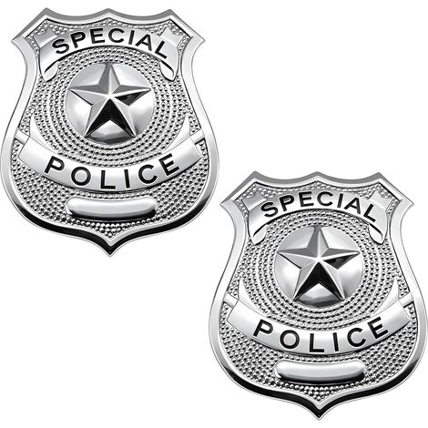 Lot de 2 badges argentés de la marque de police pour enfants, accessoires de costume de police, accessoires pour Halloween, carnaval, cosplay, soirées à thème
