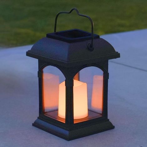 Festive Lights Lanterne Solaire Décorative pour Extérieur Bougie Vacillante LED Waterproof 15cm de Hauteur, Parfait pour une Lampe de Table Solaire Lanterne Suspendue Extérieure Noire Mat (1/5)