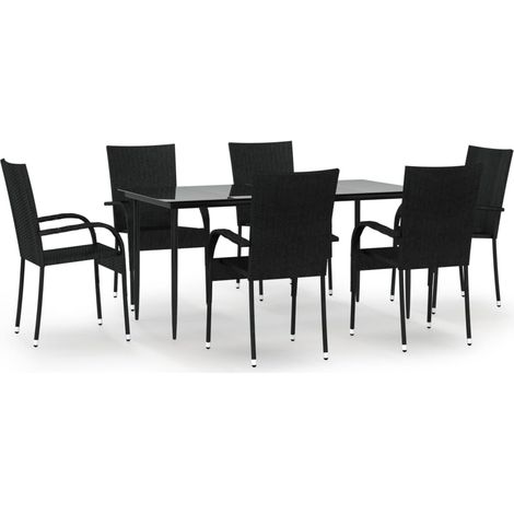 Ensemble à manger de jardin 7 pcs Mobilier de jardin Noir Résine tressée (1/5)