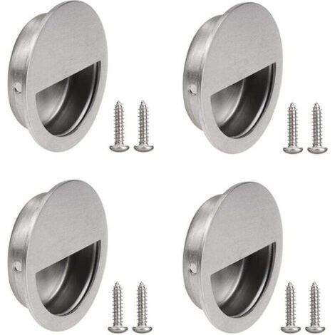 4 Pieces Round Sliding Door Handle Round Recessed Door Handle Made of Steel, XU,Stainless Round Recessed Flush Door Handles with Screws for Pull Door Drawers Cabinet - (1/4)