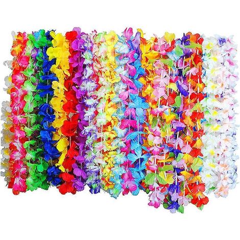 Couronne de fleurs artificielles colorées d'inspiration hawaïenne (72 pièces), idéale pour les fêtes tropicales, les mariages et les anniversaires sur la plage. (1/5)