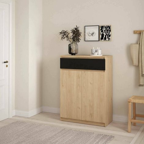 Dmora - Schuhschrank Angilops, Schuhregal, Mehrzweck-Eingangsgarderobe, Möbel für Schuhe, 80x40 h111 cm, Eiche und Schwarz (1/5)