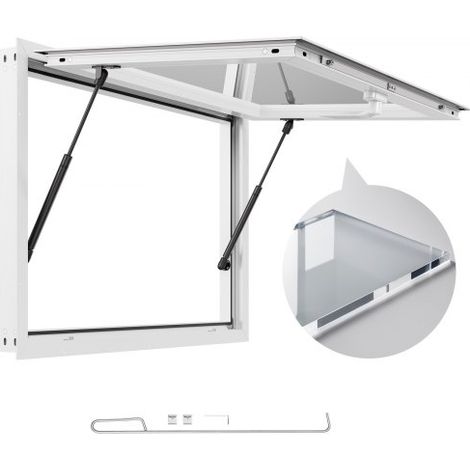 Ventana de Servicio con Marco Aleación de Aluminio para Camión de Comida, con Toldo y Gancho de Arrastre, Apertura 85°, Resistente a la Lluvia para Remolques de Comida, 943 x 638 x 80 mm (1/5)