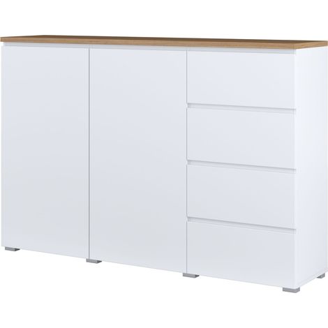 Cómoda Baletu 109, Blanco + Roble, Con cajones y puertas, Número de cajones: 0, 100x150x35cm