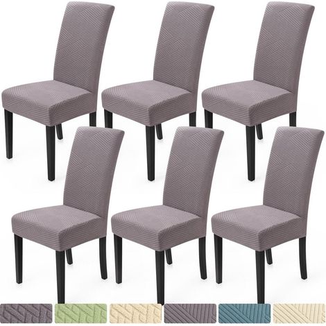 Housses de chaise extensibles modernes en jacquard Twill, lot de 6, gris foncé (1/5)