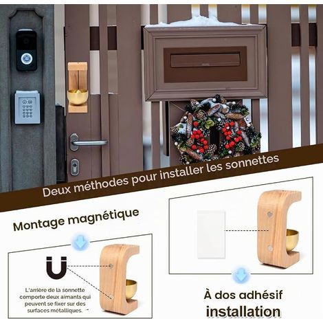 Wooden Door Bells Magnetic Doorbell Chime Wooden Door Chime Hanging Merchant Bell with Sticker for Shop, Cafe, Home and Garden Decoration (1/3)