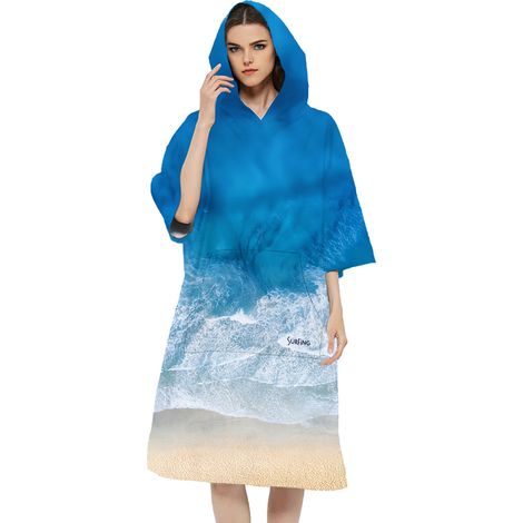 1 peignoir de plage, à capuche et double fermeture éclair, 110 x 80 cm, tissu 150D résistant au rétrécissement, pour bain et plage (1/5)