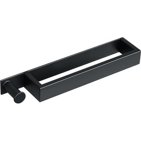 Bathroom Towel Holder, Self Adhesive Towel Ring with Hook, Black Towel Rack for Kitchen, Stainless Steel, Length 40cm