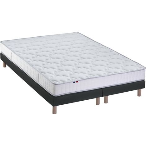 Ensemble Matelas 100% latex 5 zones ORIGINEL + Sommier Spécial Dos Sensible Fabriqué en France 2x80 x 200 cm Sommier Noir (1/5)